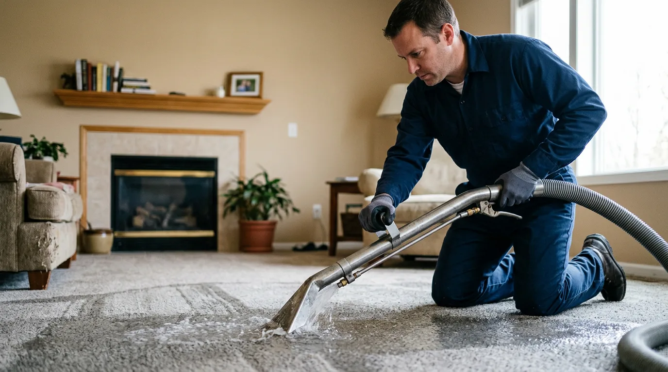 Water damage restoration technician working near Marble Falls, AR